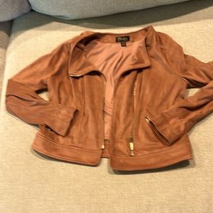 Pink non-leather motorcycle jacket with zipper